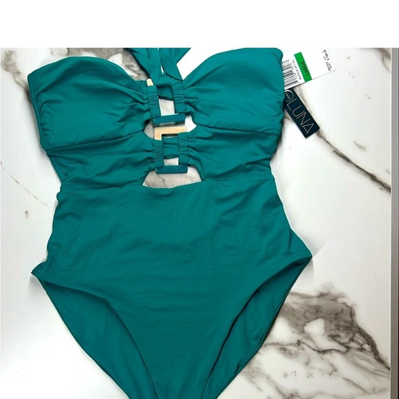 LUNA SWIM Bandeau One-Piece, Buckle Up Ivy Size L NWT - Picture 4 of 10
